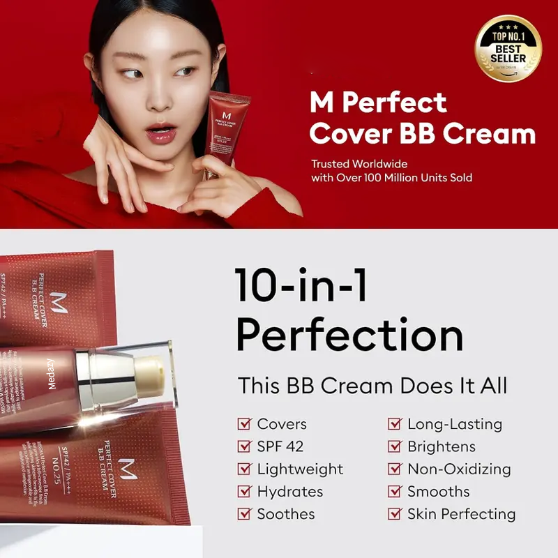 🌾Coverage + Skin Care + Sun Protection M Perfect Cover BB Cream SPF 42 PA+++ | Best-Seller by MISSHA